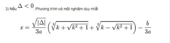 Công thức nghiệm phương trình bậc ba trong trường hợp Delta < 0