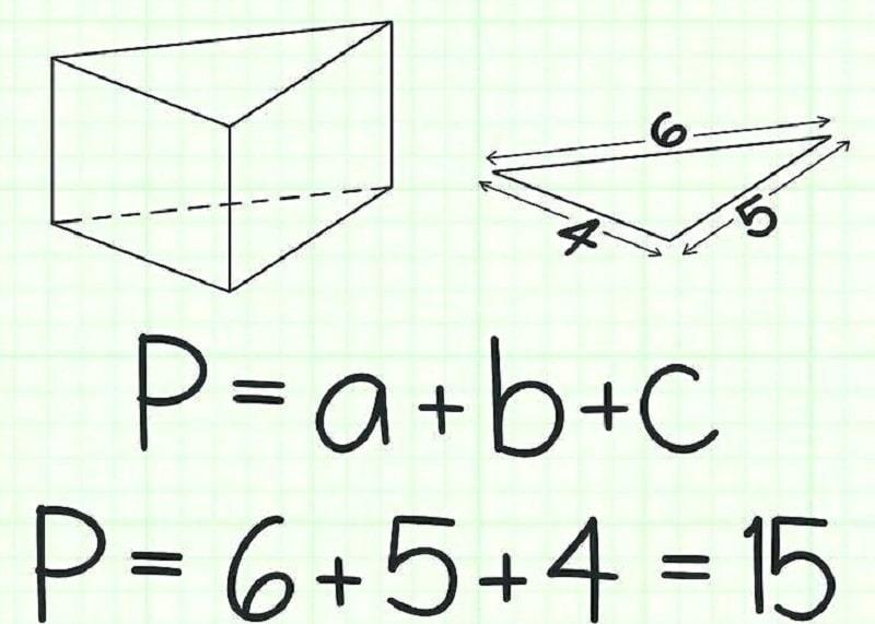 Tính chu vi của hình tam giác bằng tổng các cạnh cộng lại