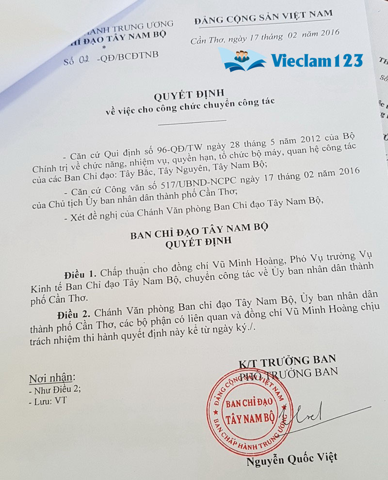 Đơn xin chuyển công tác