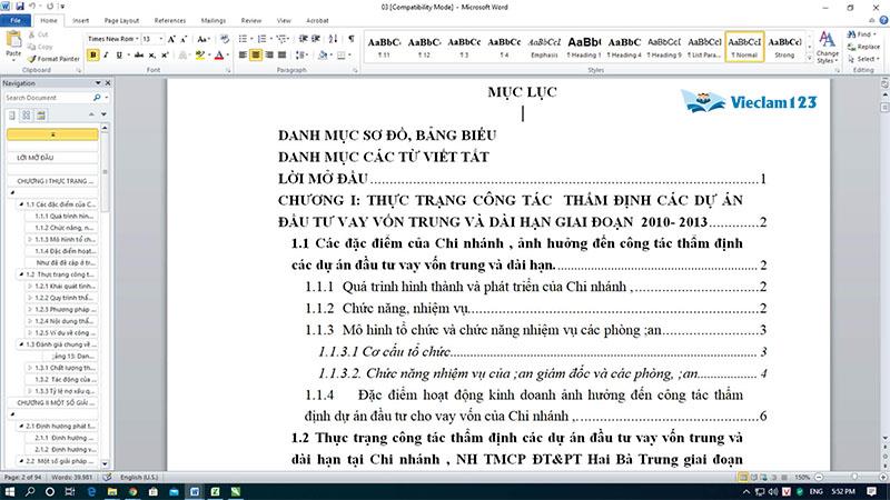Cách tạo mục lục trong Word Cách tạo mục lục trong Word