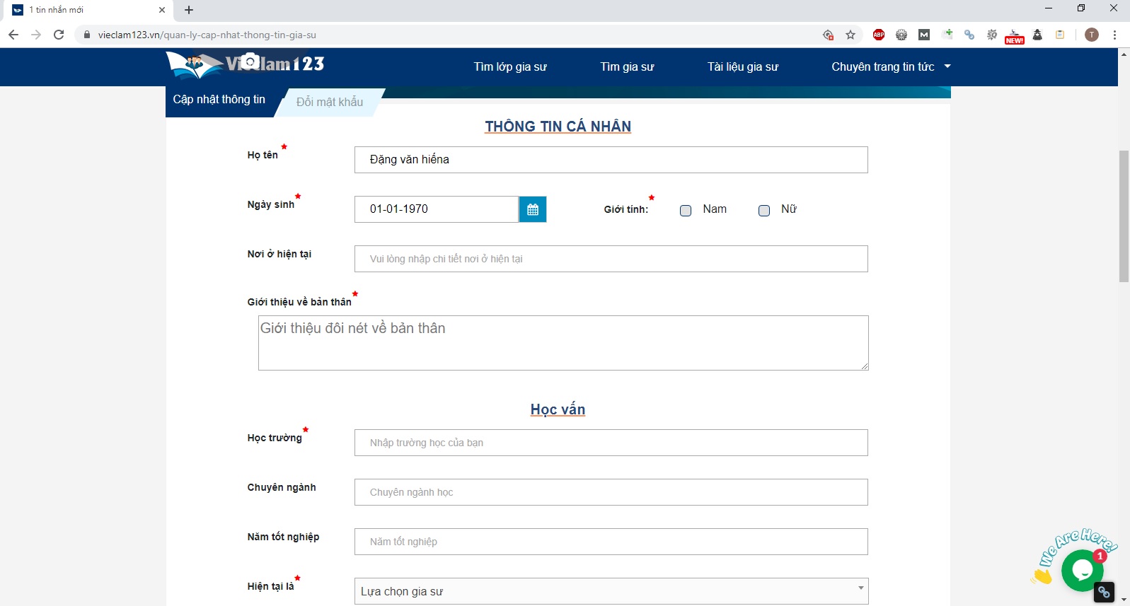 Tạo hồ sơ gia sư chuyên nghiệp trên Vieclam123.vn