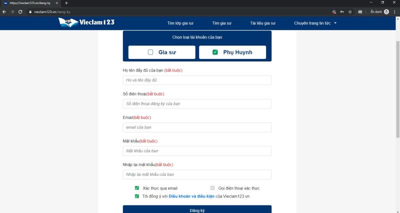 Đăng ký, đăng nhập tài khoản tài khoản