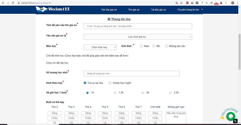 Hướng dẫn đăng tin tìm lớp gia sư miễn phí trên Vieclam123.vn