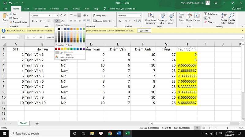 Hàm giá trị trung bình AVERAGE