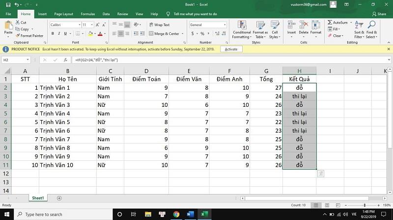 Hàm if trong excel cơ bản