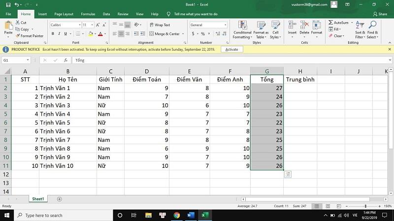 Hàm sum trong excel 