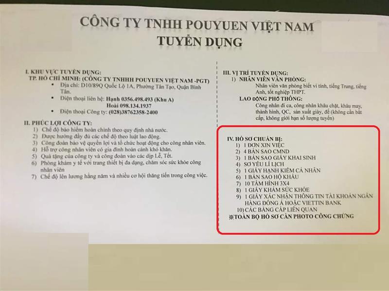 Hồ sơ xin việc vào Pouyuen Việt Nam