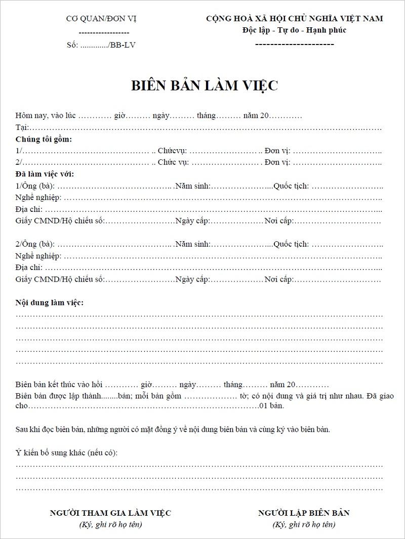 Hướng dẫn thực hiện mẫu biên bản làm việc của đoàn thanh tra