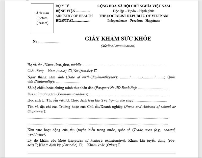Phần mở đầu giấy khám sức khỏe Panama