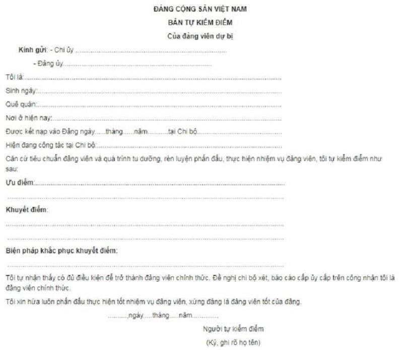 Cách viết bản kiểm điểm của Đảng viên dự bị