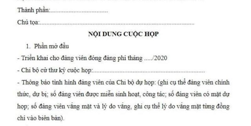 Nội dung phần đầu biên bản họp chi bộ