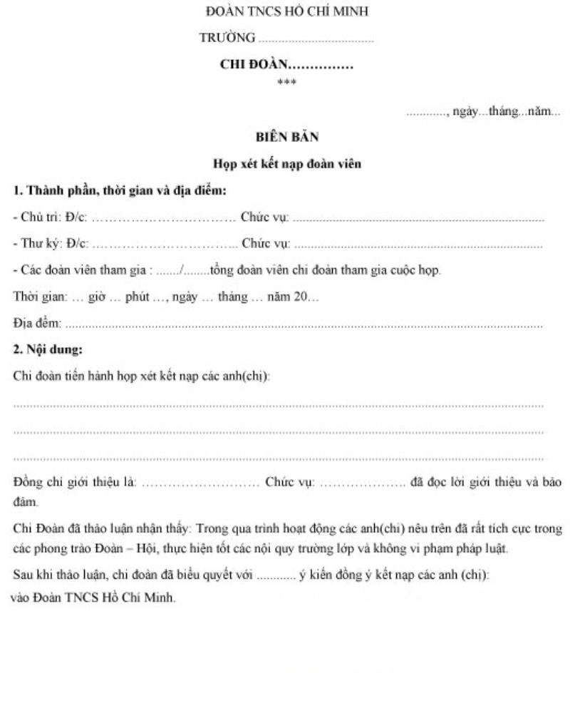 Viết biên bản kết nạp Đảng viên mới