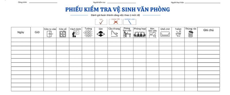 Biểu mẫu vệ sinh nhà xưởng khu văn phòng