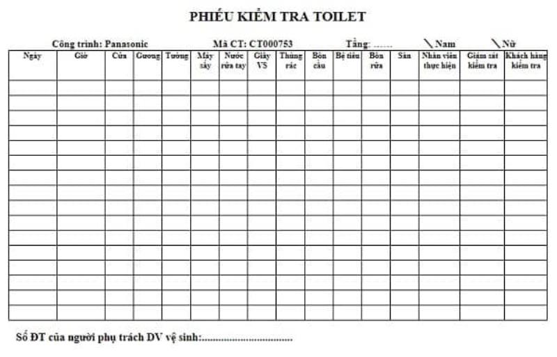 Biểu mẫu vệ sinh nhà xưởng khu Toilet
