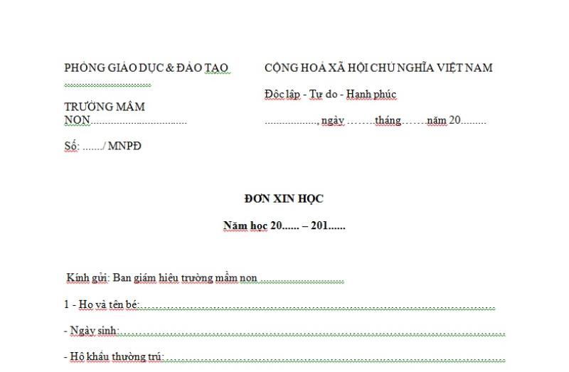 Bố cục của đơn xin nhập học trái tuyến
