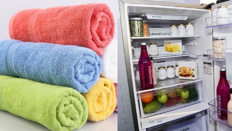 Dùng khăn bông sạch đặt vào tủ lạnh