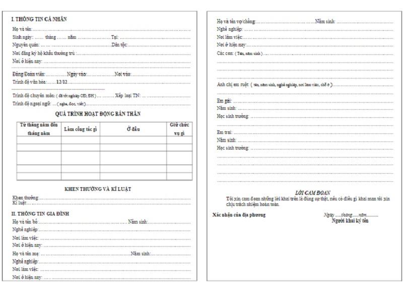 In Sơ yếu lý lịch khổ A3 hoàn chỉnh