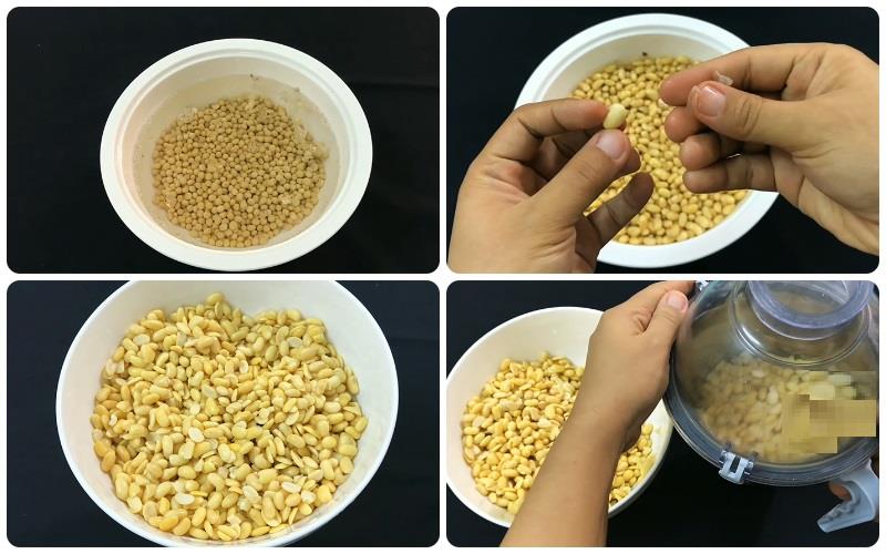 Ngâm đậu nành để làm sữa đậu tại nhà