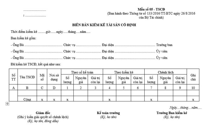 Trình bày nội dung chính cho biên bản kiểm kê tài sản