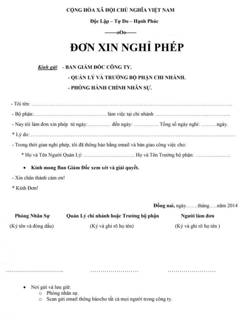 Viết đơn xin nghỉ phép công ty 