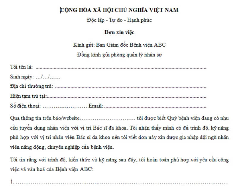 Cách viết Đơn xin việc bác sĩ ấn tượng