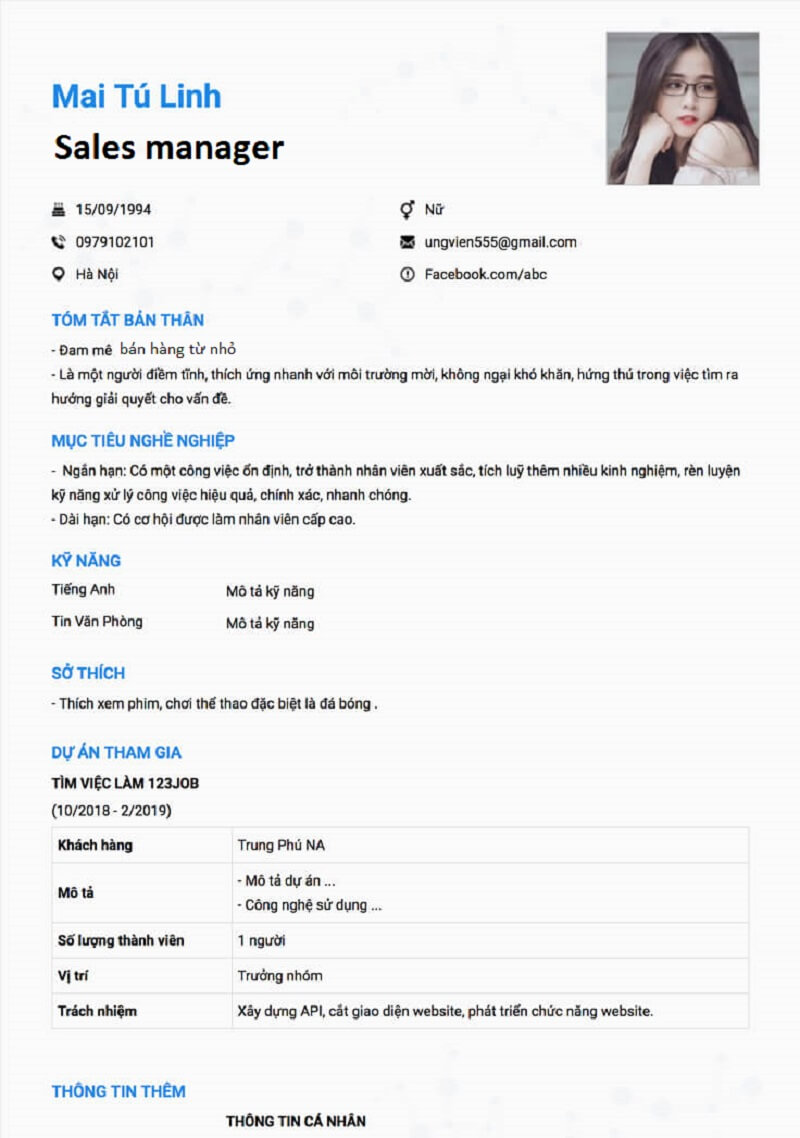 Cách viết CV Sales manager