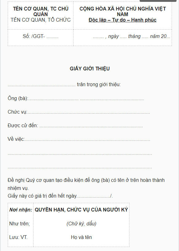 Các nội dung trong một tờ giấy giới thiệu