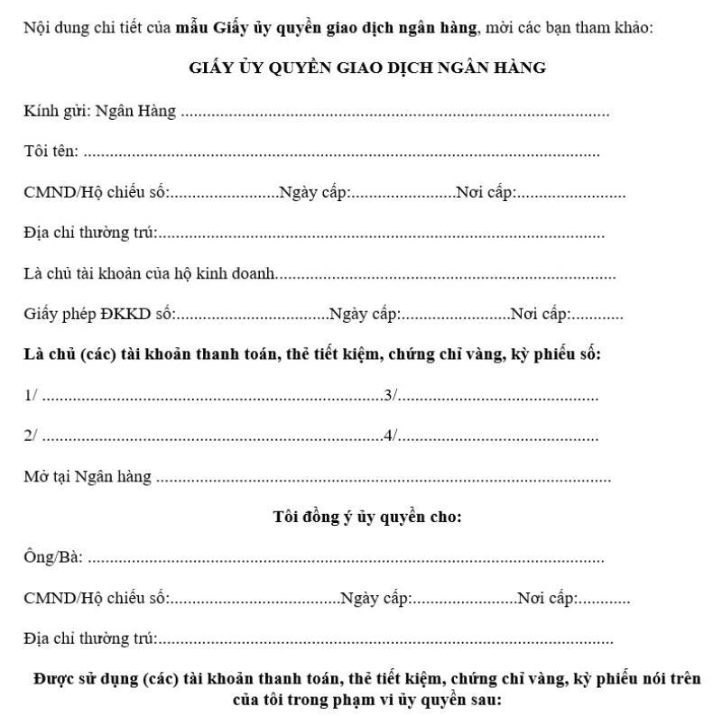 Cách viết mẫu giấy uỷ quyền giao dịch ngân hàng chuẩn nhất