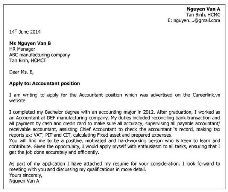 Hướng dẫn viết nội dung chính đơn xin việc viết tay bằng tiếng Anh