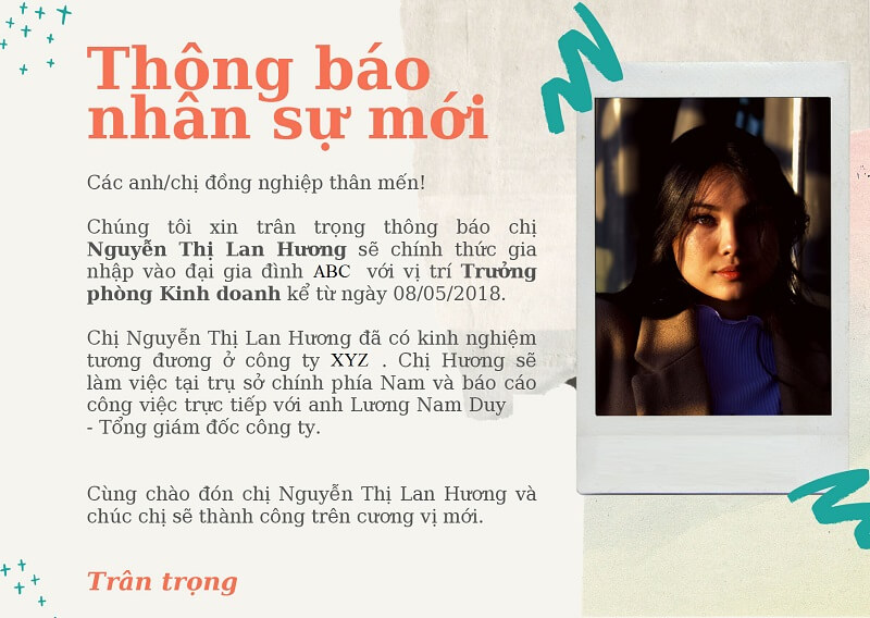 Cách viết nội dung chính thư giới thiệu nhân sự mới