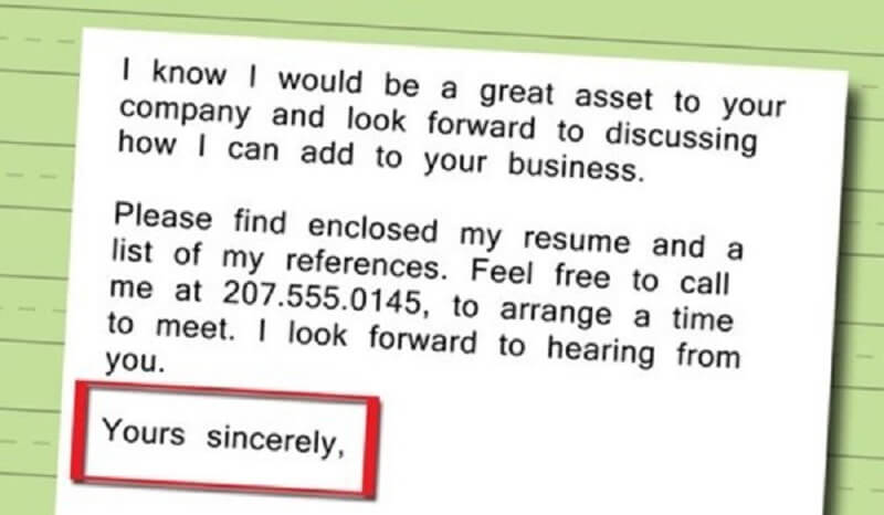 Cách viết phần kết đơn xin việc viết bằng tay tiếng Anh