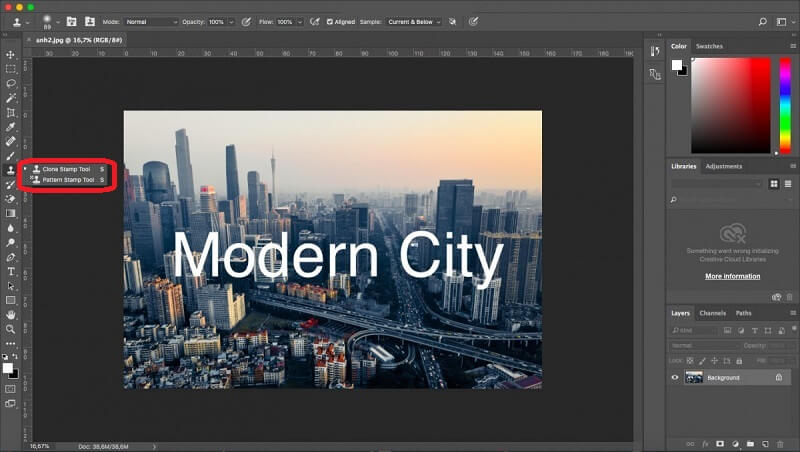 Dùng công cụ Clone Stamp để xóa chữ