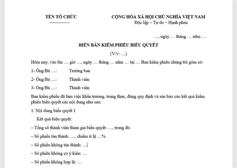 Hướng dẫn trình bày mẫu Biên bản kiểm phiếu