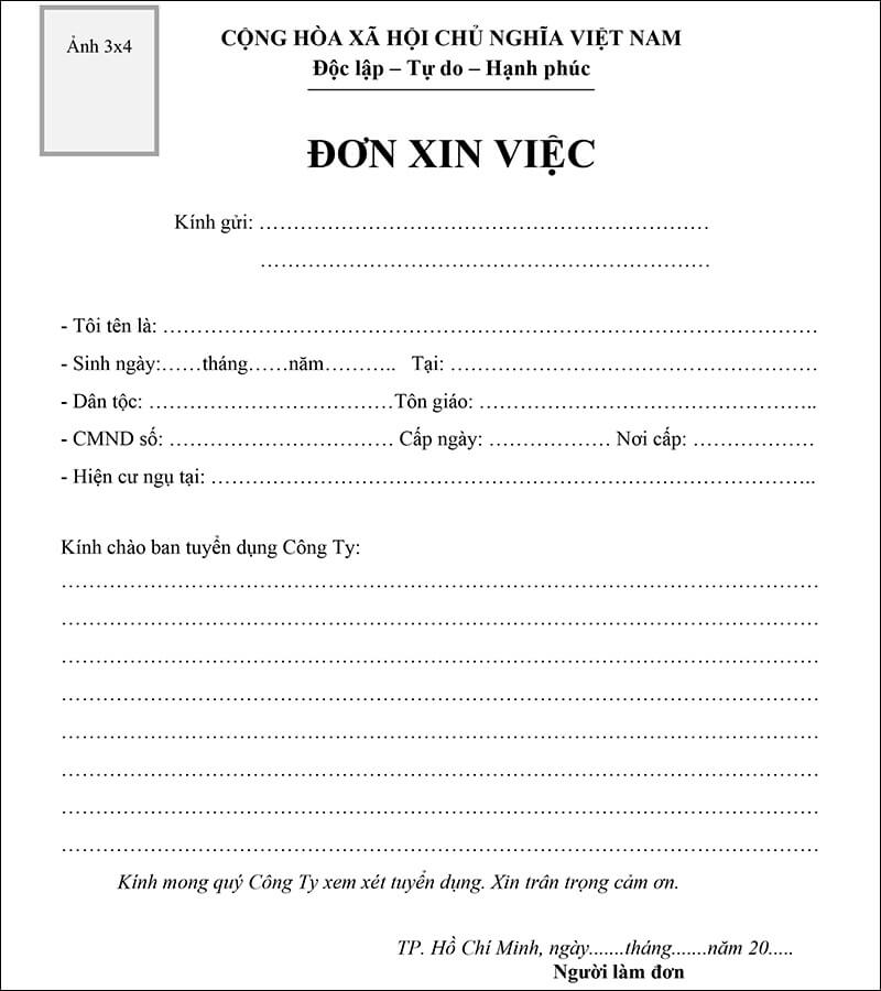 Cấu tạo của đơn xin việc nhân viên bán hàng