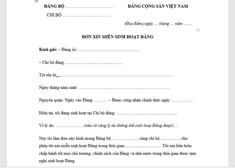 Những trường hợp cụ thể được viết đơn xin miễn sinh hoạt Đảng