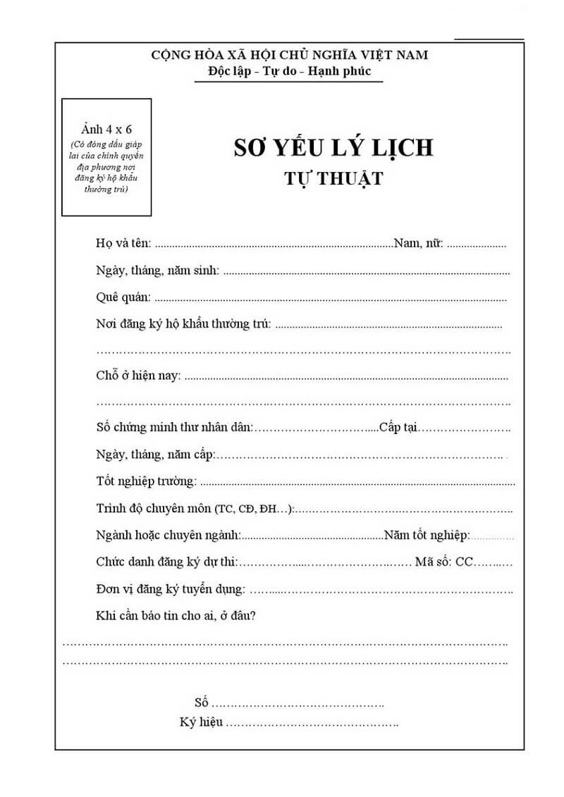 Mẫu sơ yếu lý lịch tự thuật 8 trang