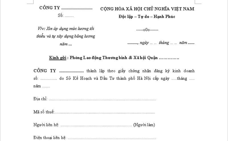 Mẫu công văn đề nghị đăng ký thang bảng lương