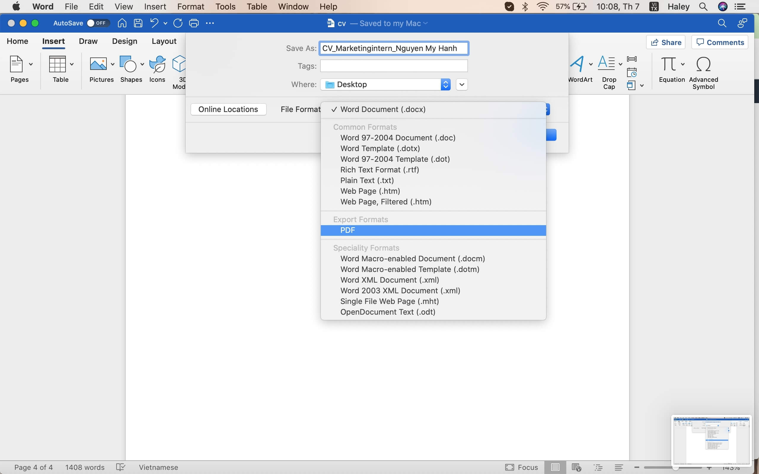 Đặt tên và lưu file PDF