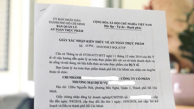 Điều kiện ký cam kết an toàn thực phẩm