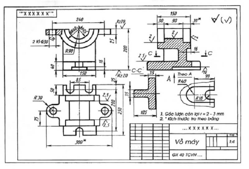Đọc các kích thước chung và riêng của từng chi tiết