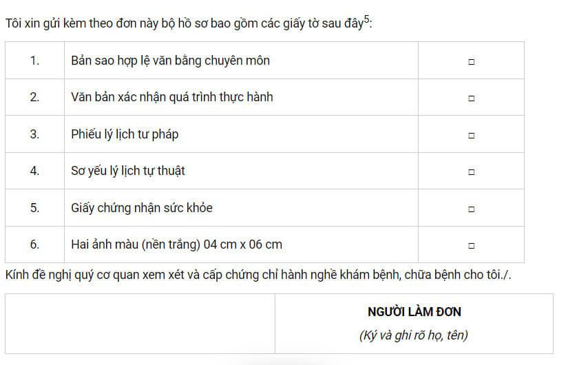 Liệt kê từng thông tin trong phần nội dung chính của đơn