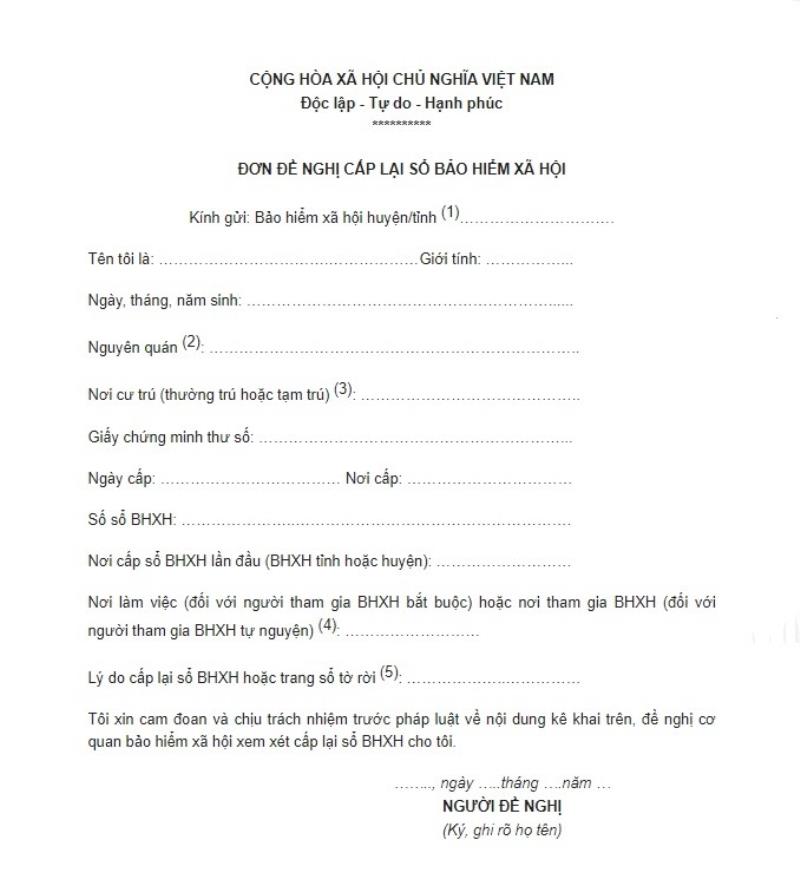 Điền mẫu đơn đề nghị cấp lại sổ BHXH