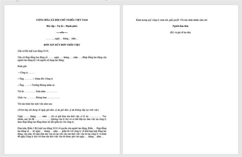 Viết đoạn mở đơn xin rút lại đơn xin nghỉ việc