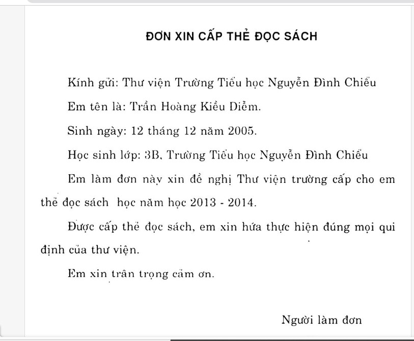 . Hướng dẫn cách viết đơn xin cấp thẻ đọc sách 