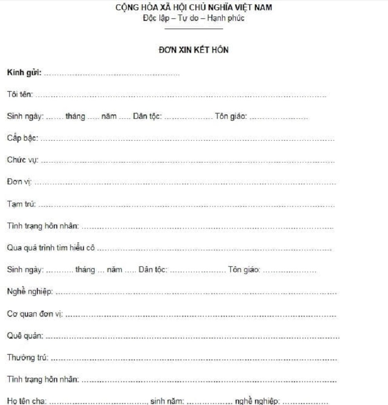Tìm hiểu chi tiết về đơn xin kết hôn trong quân đội