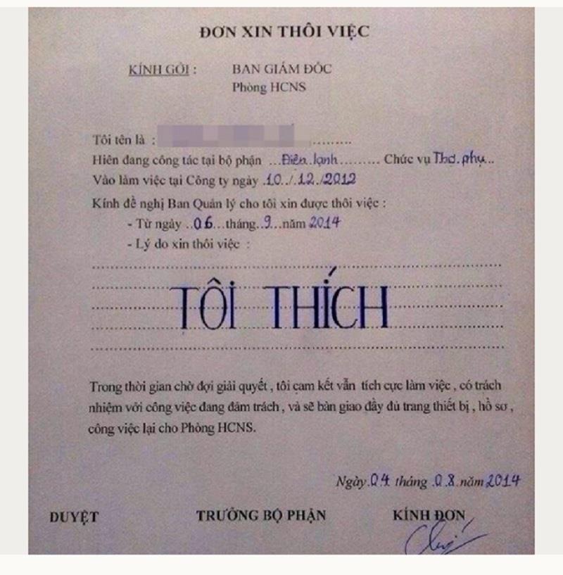 Viết đơn xin nghỉ vì “thích”