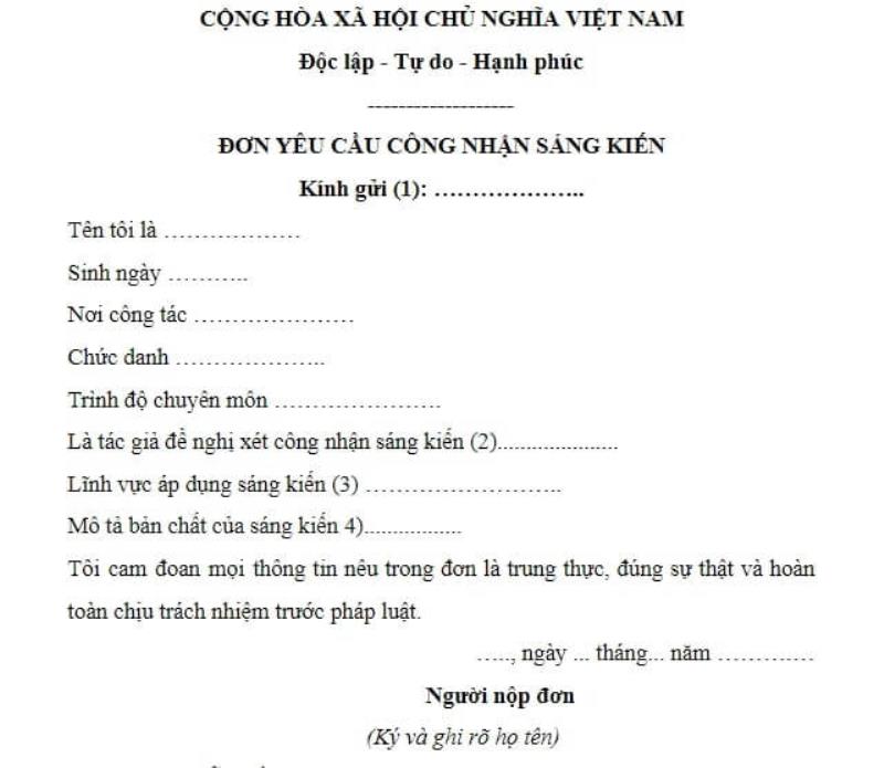 Viết đơn yêu cầu công nhận sáng kiến