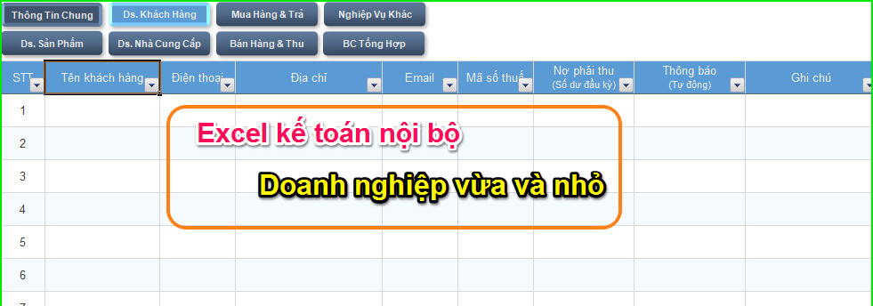 Các danh mục trên file Excel