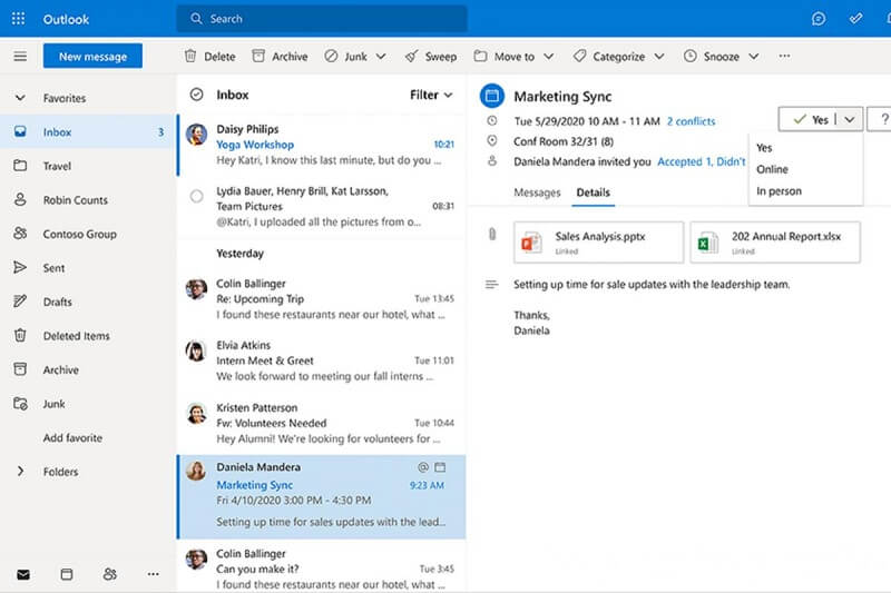 Outlook được thiết kế với giao diện khoa học và gọn gàng