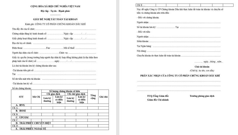 Viết mẫu giấy đề nghị tất toán tài khoản của tổ chức